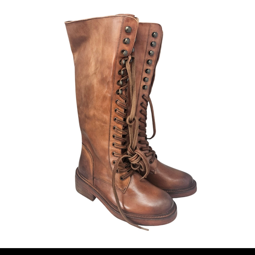 NEWVintage Foundry Co 7.5 Brown Leather Tall Lace Up Boot Western Boho Whimsical